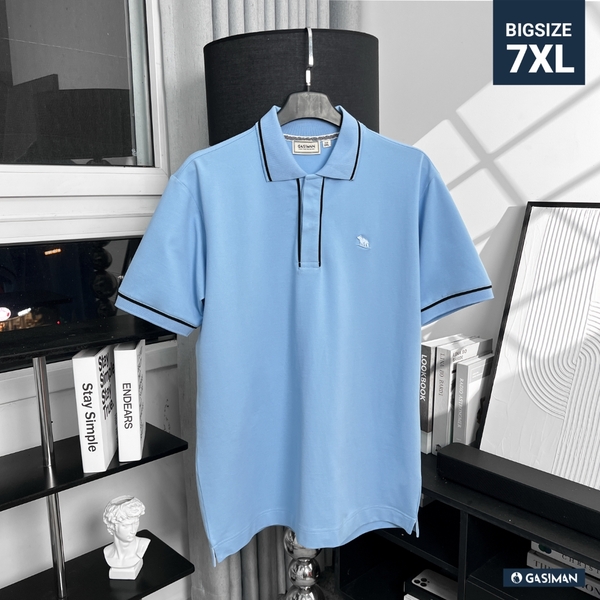 Áo Polo Bigsize Cổ Trụ phối Viền giấu nút Màu Xanh biển