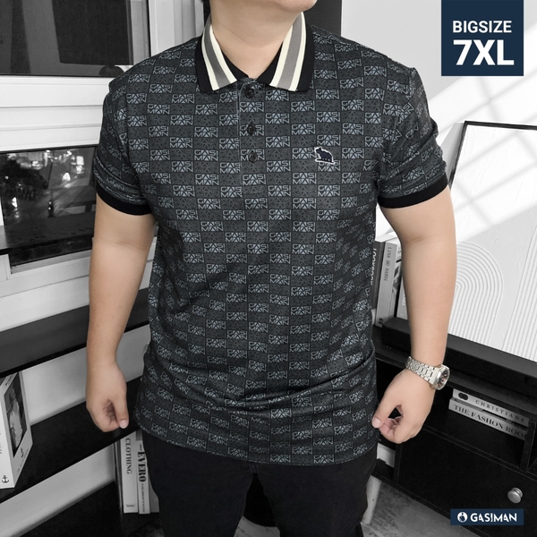 Áo Polo Bigsize Hoạ tiết Monogram GASIMAN Màu Xám chì