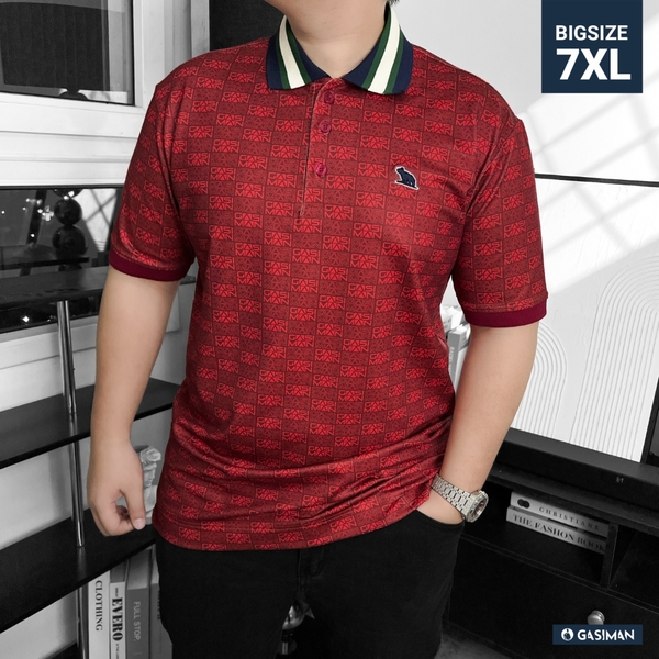 Áo Polo Bigsize Hoạ tiết Monogram GASIMAN Màu Đỏ