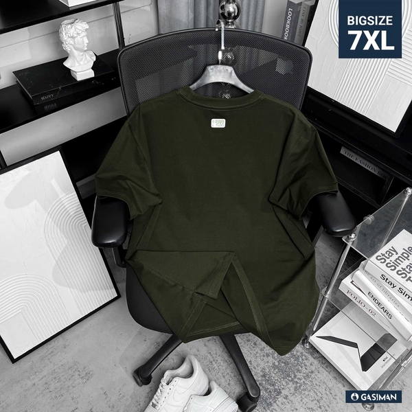 Áo thun Bigsize Thêu logo GA Xẻ tà Màu Xanh rêu
