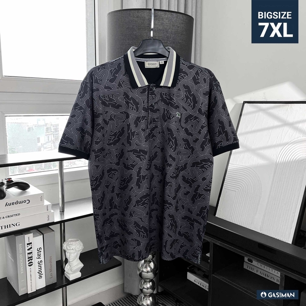 Áo Polo Big size Họa tiết Gấu Phối Bo màu Đen