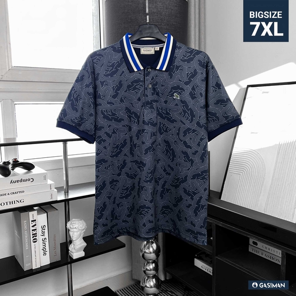 Áo Polo Big size Họa tiết Gấu phối Bo màu Xanh đen