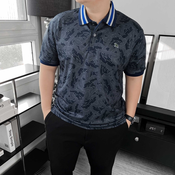 Áo Polo Big size Họa tiết Gấu phối Bo màu Xanh đen