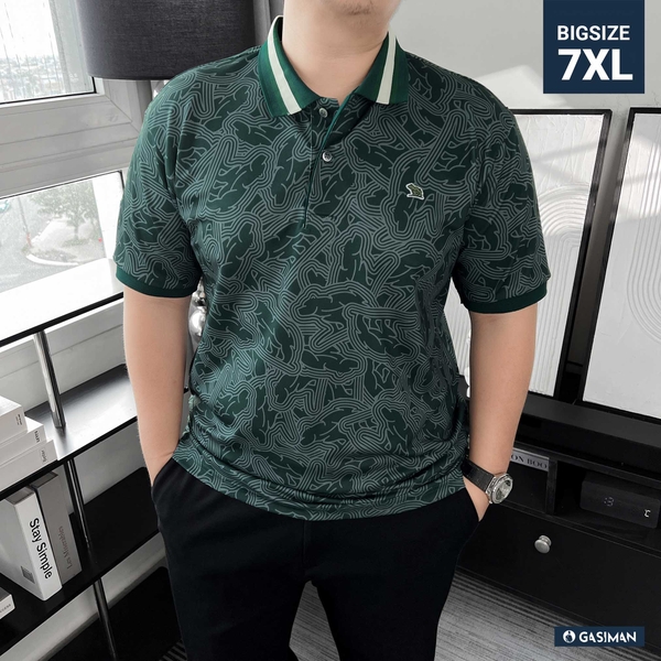 Áo Polo Big size họa tiết Gấu Phối Bo màu Xanh rêu