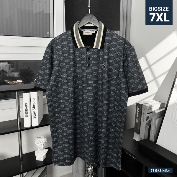 Áo Polo Bigsize Hoạ tiết Monogram GASIMAN Màu Xám chì