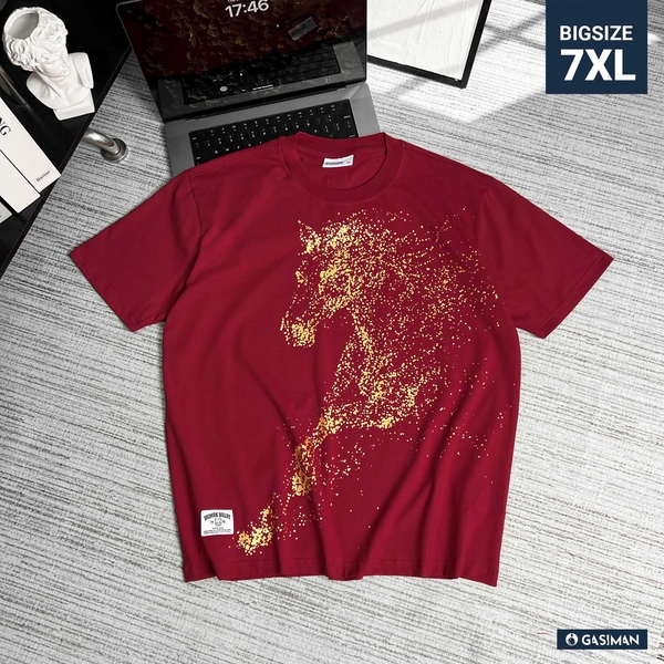 Áo Thun GASI Đỏ Đô In Ngựa Bay Nhũ Vàng