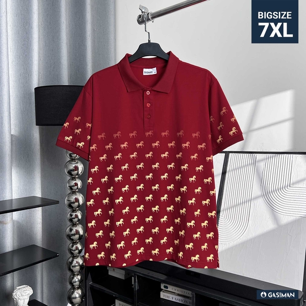 Áo Polo Cotton Đỏ Đô In Trame Ngựa Vàng