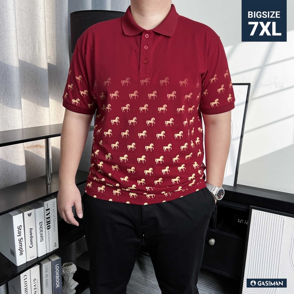 Áo Polo Cotton Đỏ Đô In Trame Ngựa Vàng