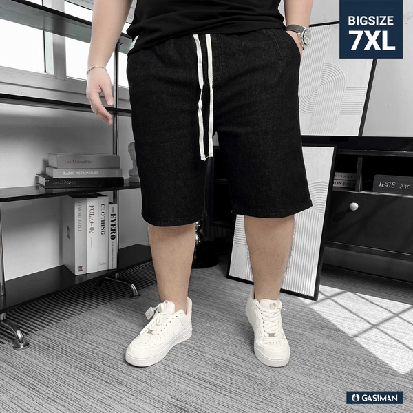 Quần Jean ngắn Lưng thun Xếp ly màu Đen