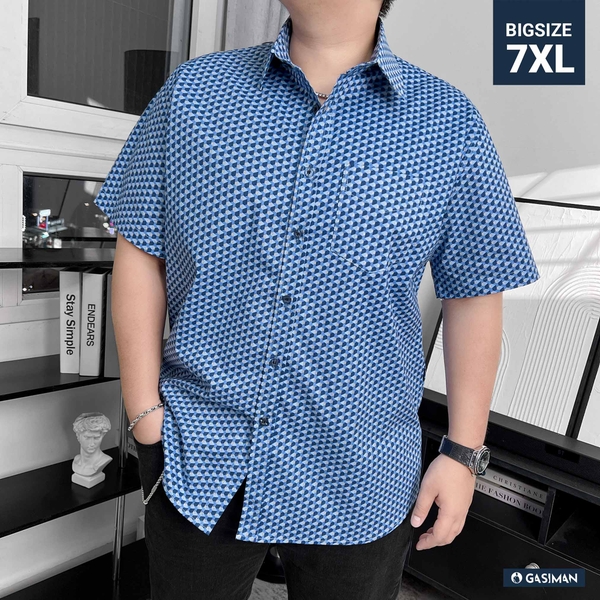 Áo Sơ Mi Tay ngắn Bigsize Hoạ tiết 3D Màu Xanh biển