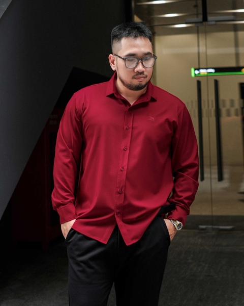 Sơ Mi Lụa Băng Trơn Đỏ Đô TAY DÀI