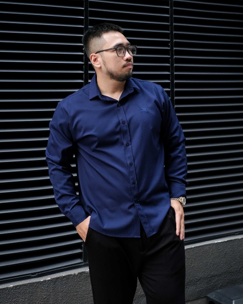 Sơ Mi Lụa Băng Trơn Xanh Đen TAY DÀI