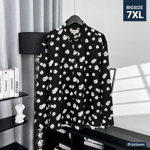 Sơ Mi Lụa Băng Tay Dài Họa Tiết Xí Ngầu Đen