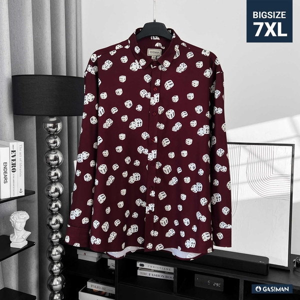 Sơ Mi Lụa Băng Tay Dài Họa Tiết Xí Ngầu Đỏ Rượu