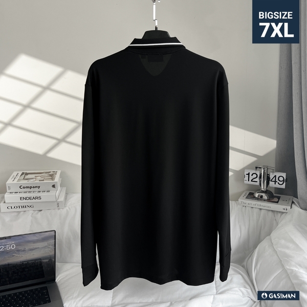 Áo Polo Tay dài Bigsize Thêu con Gấu Màu Đen