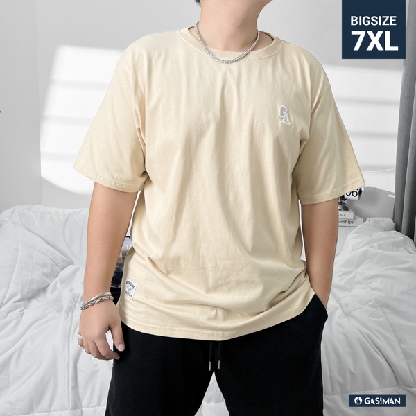 Áo thun Bigsize Thêu logo GA Xẻ tà Màu Be
