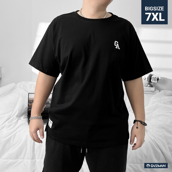 Áo thun Bigsize Thêu logo GA Xẻ tà Màu Đen