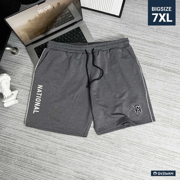 Quần thun ngắn phối viên in chữ National xám