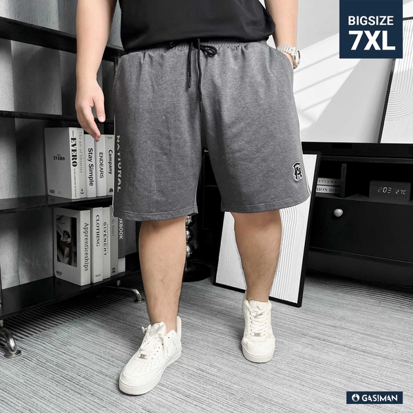 Quần thun ngắn phối viên in chữ National xám