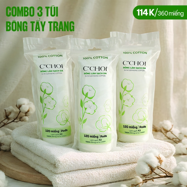 Combo 3 túi Bông Làm sạch da (360 miếng)