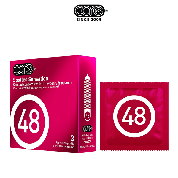 Bao cao su CARE 48 có gai - hương dâu (hộp 3 bcs)