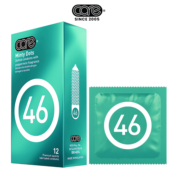 Bao cao su kéo dài thời gian CARE 46 có gai - hương bạc hà (hộp 12 bcs)