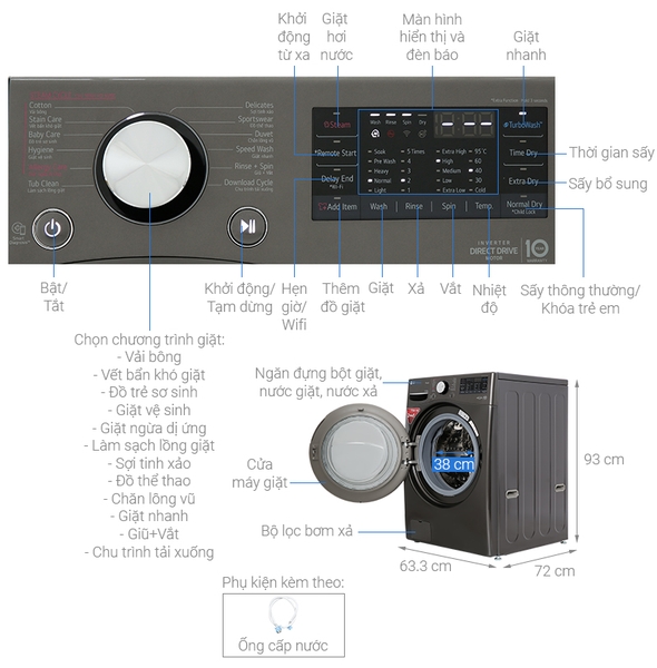 Máy giặt sấy LG F2515RTGB Inverter 15 kg