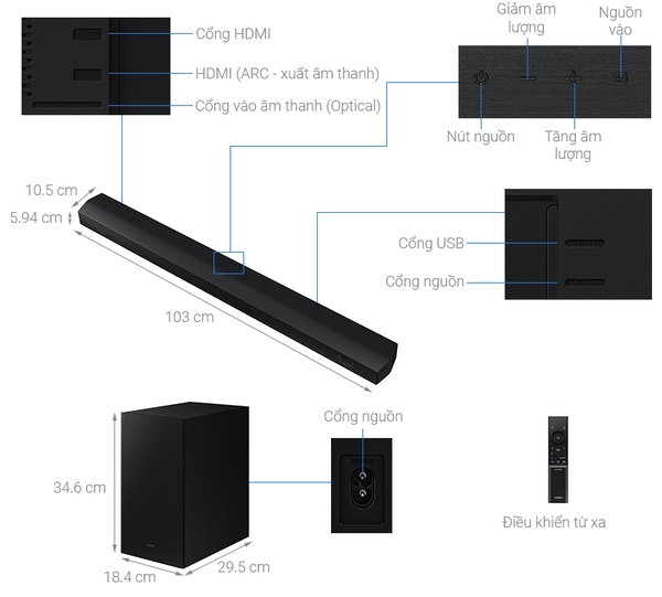 Bộ loa thanh Samsung HW-B650 430W  Chính hãng