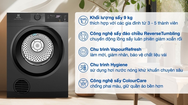Máy sấy thông hơi Electrolux UltimateCare 9 kg EDS904N3SC Mới 100% Chính hãng