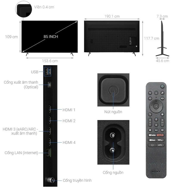 Google Tivi Sony 4K 85 inch K-85S30VN3 Mẫu 2026 Mới 100% Chính Hãng