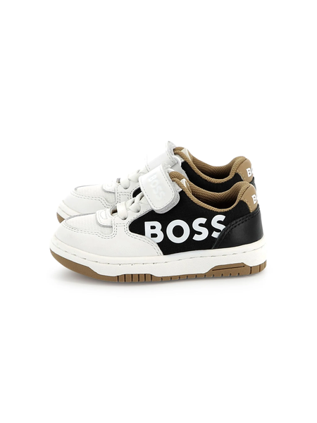 Giày Thể Thao Bé Trai Hugo Boss White Black Camel Velcro Sneaker J52160 ...
