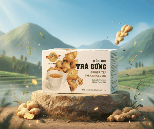 Trà Gừng Túi Lọc Hùng Phát – Tiêu Chuẩn Chất Lượng Từ 38 Năm Di Sản Thảo Mộc Việt