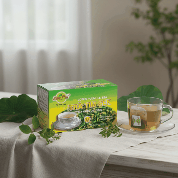 Buổi tối nhẹ nhàng hơn sau khi thưởng thức một tách Trà Tim Sen Hùng Phát ấm nóng