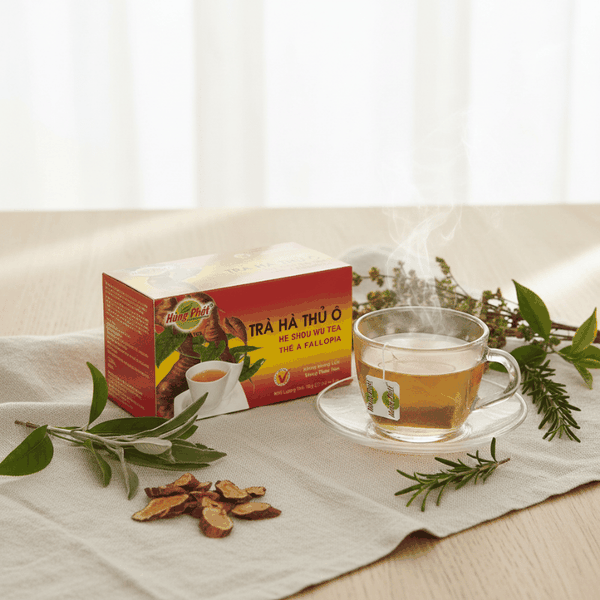 Sự giao thoa thảo mộc tự nhiên trong gói Trà Hà Thủ Ô Hùng Phát