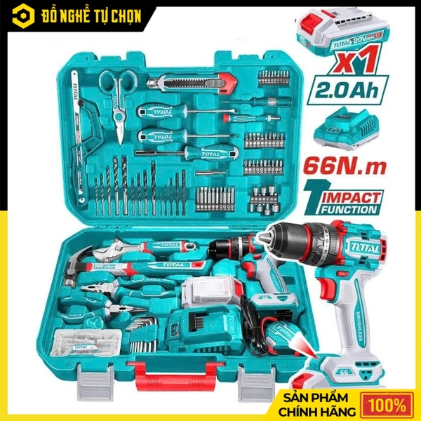 Bộ Máy Khoan Búa Pin 20V Không Chổi Than TOTAL THKTHP11652 – 165 Món Đa Năng