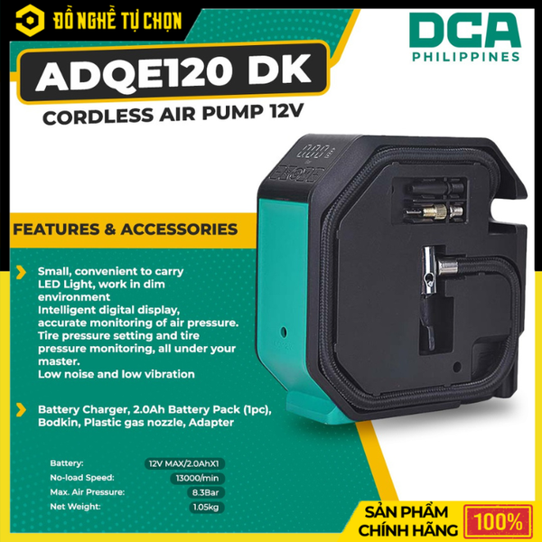 Máy bơm hơi dùng pin DCA ADQE120DK - 12V