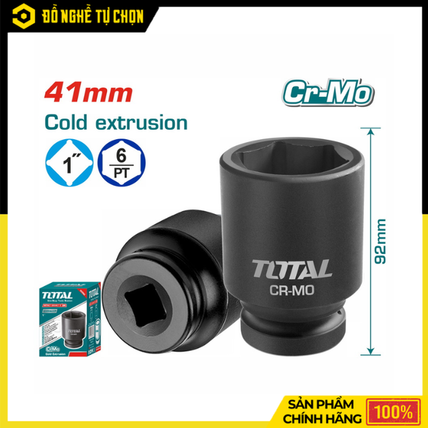 Đầu Tuýp Đen Lục Giác 1 Inch 41mm Total THHISD0141L Chịu Lực Cực Tốt, Chuyên Dùng Cho Máy Xiết Bu Lông | Hàng Chính Hãng, Có VAT