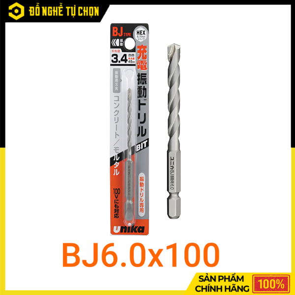 Mũi Khoan Bê Tông Chuôi Lục Giác UNIKA BJ6.0x100 – Khoan Nhanh, Bám Tường Tốt, Độ Bền Cao | Hàng Chính Hãng, Có VAT