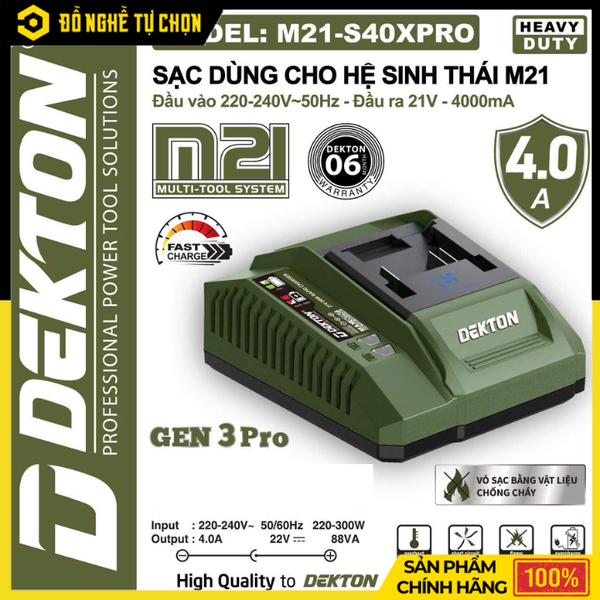 Đế Sạc Pin Nhanh Dekton 21V 4.0A M21-S40XPro (Oliu) – Sạc Siêu Nhanh, Ổn Định, Độ Bền Cao – Hàng Chính Hãng, Có VAT