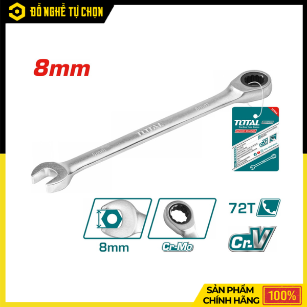 Cờ Lê Vòng Miệng Tự Động Hai Chiều Total TCSPAR081 8mm – Đảo Chiều Nhanh, Thao Tác Linh Hoạt | Hàng Chính Hãng, Có VAT