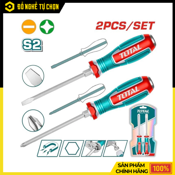 Bộ Tua Nơ Vít Dẹp Và Bake 2 Chi Tiết Total TGTST0206 – Cứng Cáp, Cầm Êm Tay, Thao Tác Chính Xác | Hàng Chính Hãng, Có VAT