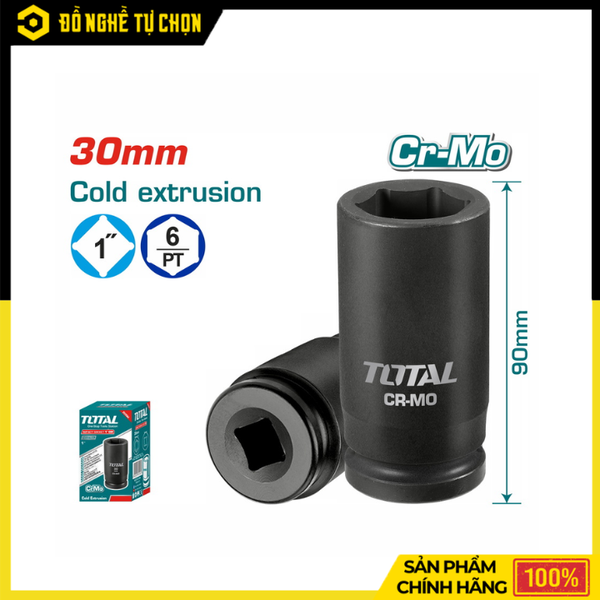 Đầu Tuýp Đen Lục Giác Vuông 1 Inch Total THHISD0130L 30mm Siết Mở Cường Lực, Bền Bỉ Cho Công Nghiệp | Hàng Chính Hãng, Có VAT