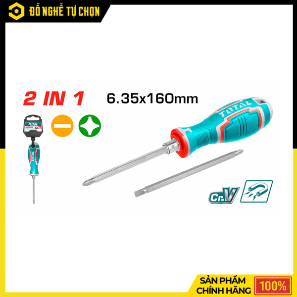 Tua Vít 2 Đầu Total THT250206 6.35x160mm – Đảo Đầu Nhanh, Thép CR-V Bền Bỉ, Đa Năng Tiện Lợi | Hàng Chính Hãng, Có VAT