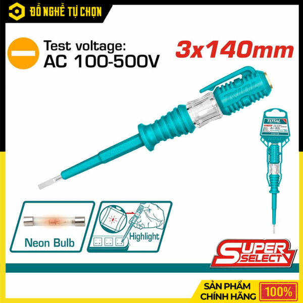 Bút Thử Điện Total THT291408 140mm – Kiểm Tra Điện Nhanh, An Toàn, Nhỏ Gọn Tiện Dụng | Hàng Chính Hãng, Có VAT