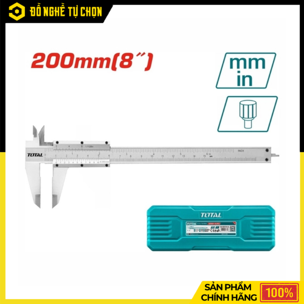 Thước Kẹp Cơ Khí Total TMT312001 200mm Đo Chính Xác Đường Kính, Chiều Sâu Và Kích Thước Chi Tiết | Hàng Chính Hãng, Có VAT