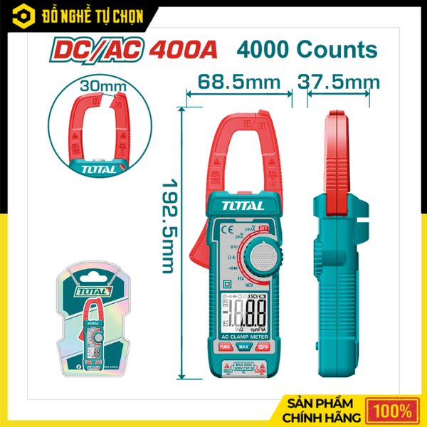 Kềm Đo AC/DC Kỹ Thuật Số Total TMT762002 True RMS 400A, Đo Điện Chính Xác, Tích Hợp NCV An Toàn | Hàng Chính Hãng, Có VAT