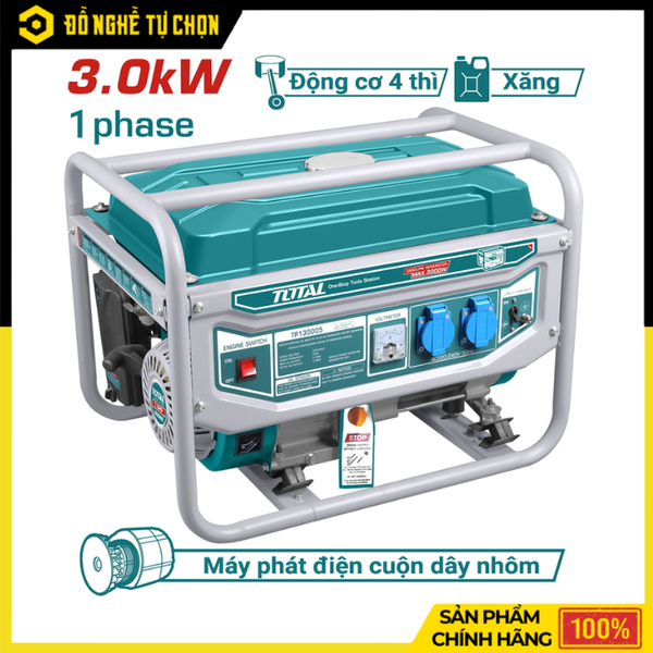 MÁY PHÁT ĐIỆN DÙNG XĂNG TOTAL TP130005 – 3KW, KHỞI ĐỘNG GIẬT NỔ, BỀN BỈ – TIẾT KIỆM NHIÊN LIỆU