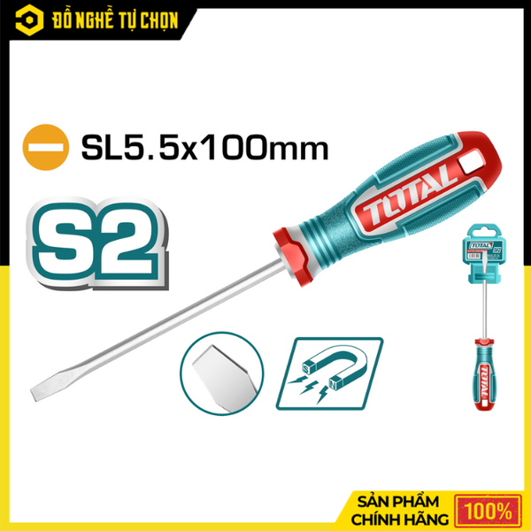 Tua Vít Dẹp Từ Tính SL5.5x100mm Total TSDLS5100 – Đầu Hít Nam Châm, Vặn Chính Xác, Chống Trượt Hiệu Quả | Hàng Chính Hãng, Có VAT