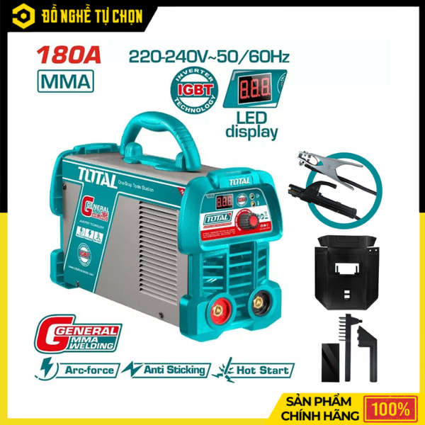 MÁY HÀN ĐIỆN TỬ INVERTER MMA 180A/89V TOTAL TW218059 – CÔNG NGHỆ IGBT MẠNH MẼ, HÀN MƯỢT, KHÔNG DÍNH QUE
