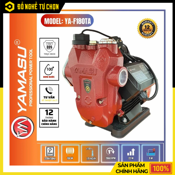 Máy Bơm Tăng Áp Điện Tử Yamasu YA-F180TA – Tự Động Tăng Áp Thông Minh, Nước Mạnh Mọi Lúc Cho Gia Đình Hiện Đại | Hàng Chính Hãng, Có VAT